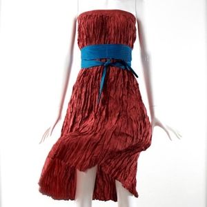 1980's Silk Crinkled Elastic Waist Skirt - Dress